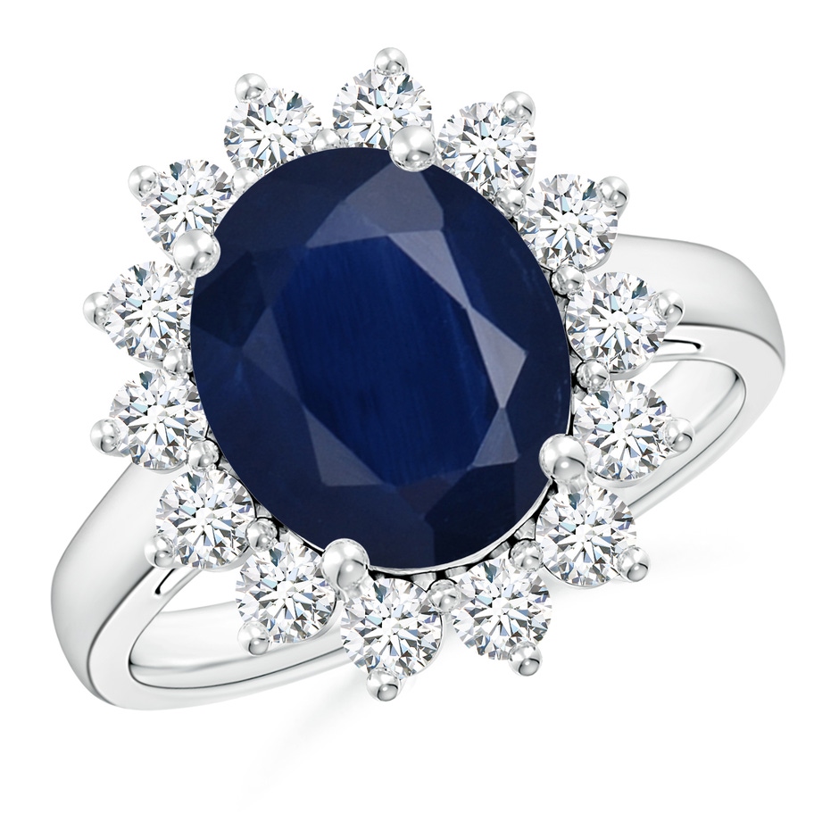 12x10mm A Princess Diana Inspired Blue Sapphire Ring with Diamond Halo in P950 Platinum 