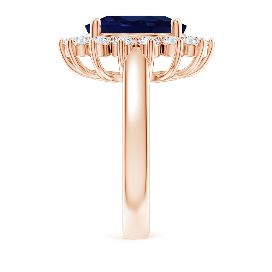 12x10mm A Princess Diana Inspired Blue Sapphire Ring with Diamond Halo in Rose Gold side 299