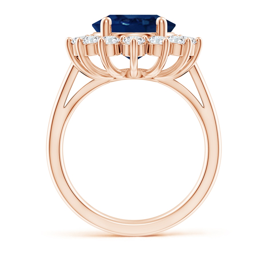 12x10mm AA Princess Diana Inspired Blue Sapphire Ring with Diamond Halo in 9K Rose Gold side 199