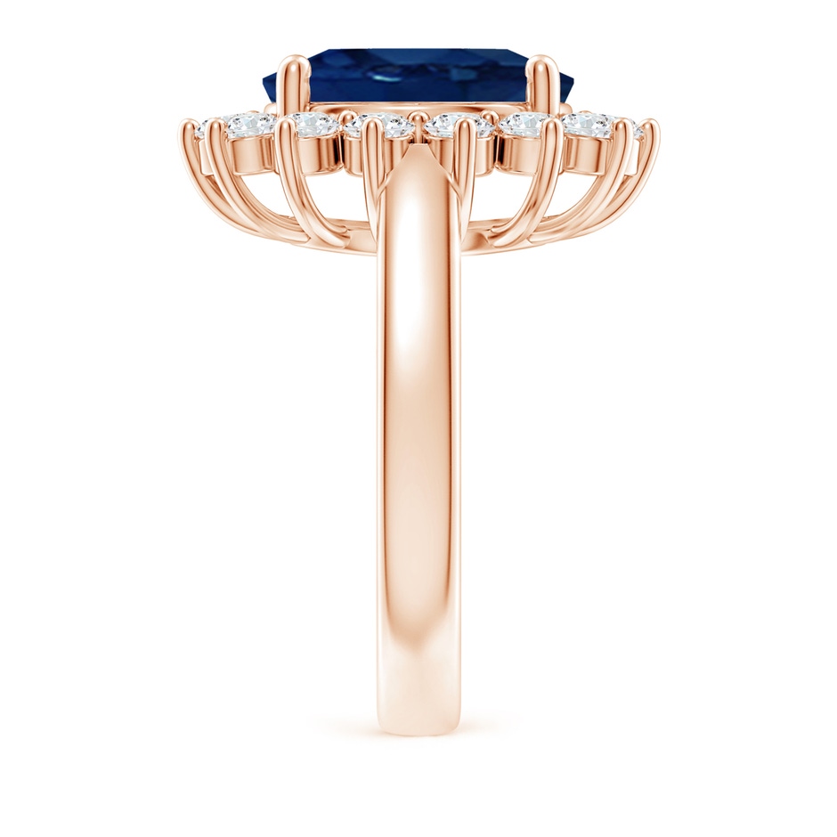 12x10mm AA Princess Diana Inspired Blue Sapphire Ring with Diamond Halo in 9K Rose Gold side 299