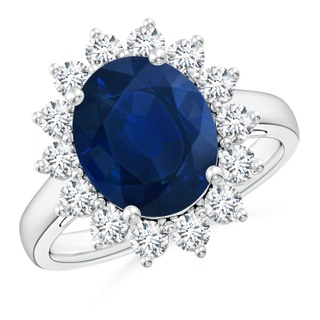 12x10mm AA Princess Diana Inspired Blue Sapphire Ring with Diamond Halo in P950 Platinum