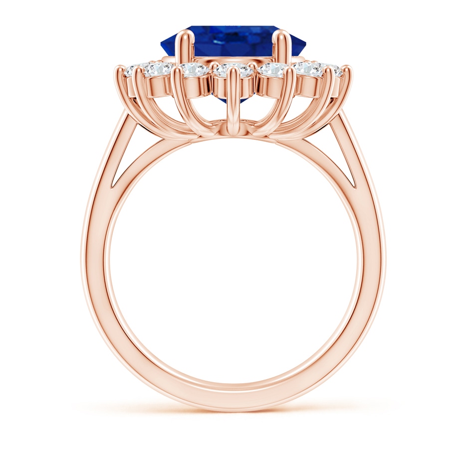 12x10mm AAA Princess Diana Inspired Blue Sapphire Ring with Diamond Halo in 18K Rose Gold side 199