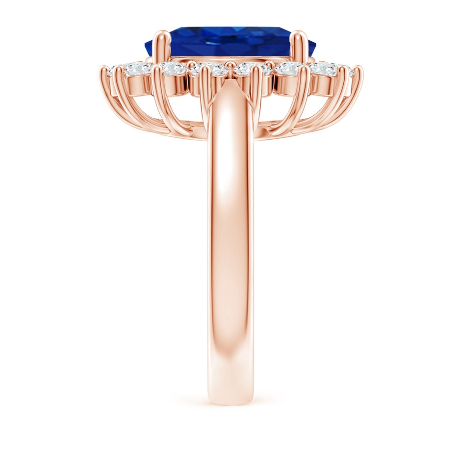 12x10mm AAA Princess Diana Inspired Blue Sapphire Ring with Diamond Halo in 18K Rose Gold side 299