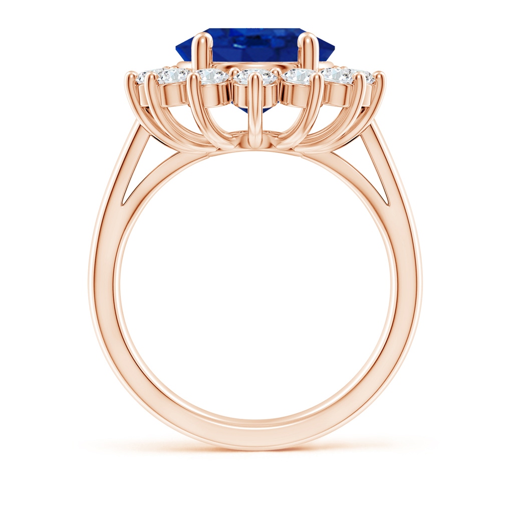 12x10mm AAA Princess Diana Inspired Blue Sapphire Ring with Diamond Halo in Rose Gold Side 199