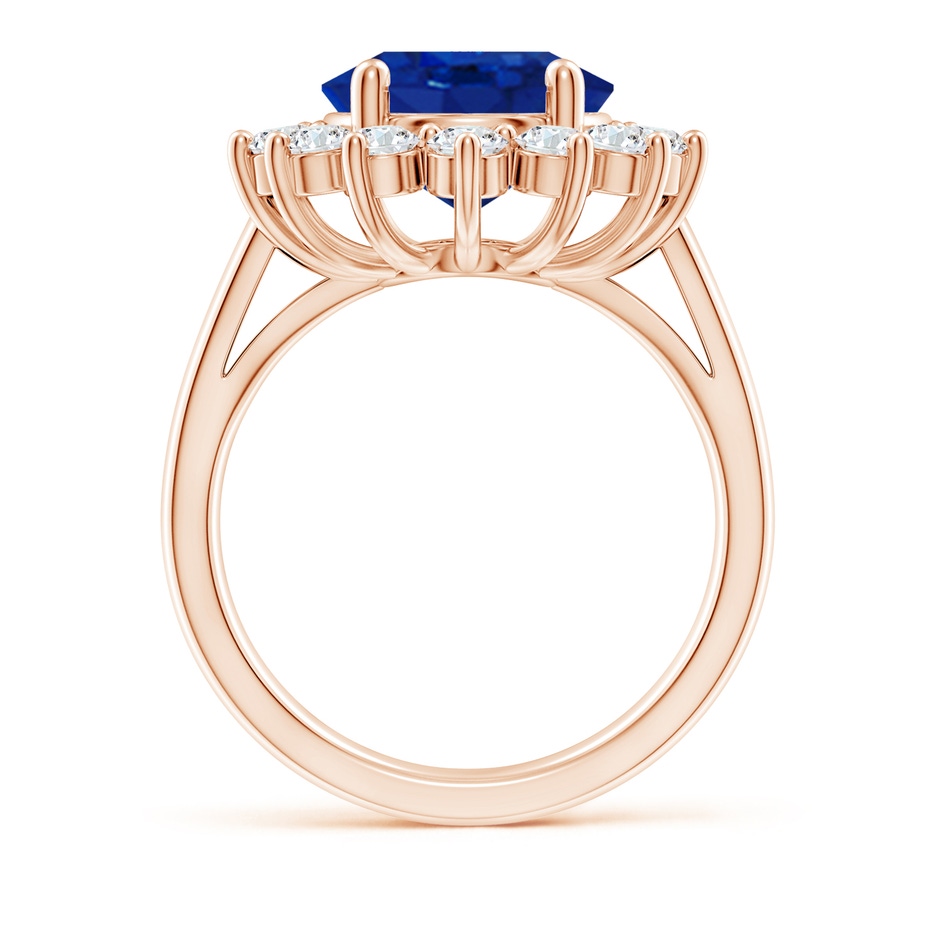 12x10mm AAA Princess Diana Inspired Blue Sapphire Ring with Diamond Halo in Rose Gold side 199