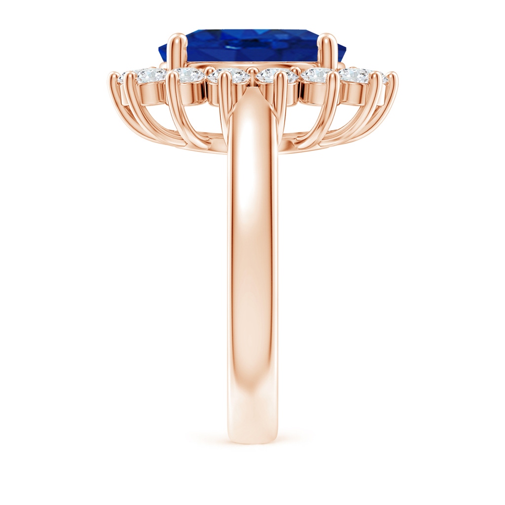 12x10mm AAA Princess Diana Inspired Blue Sapphire Ring with Diamond Halo in Rose Gold Side 299