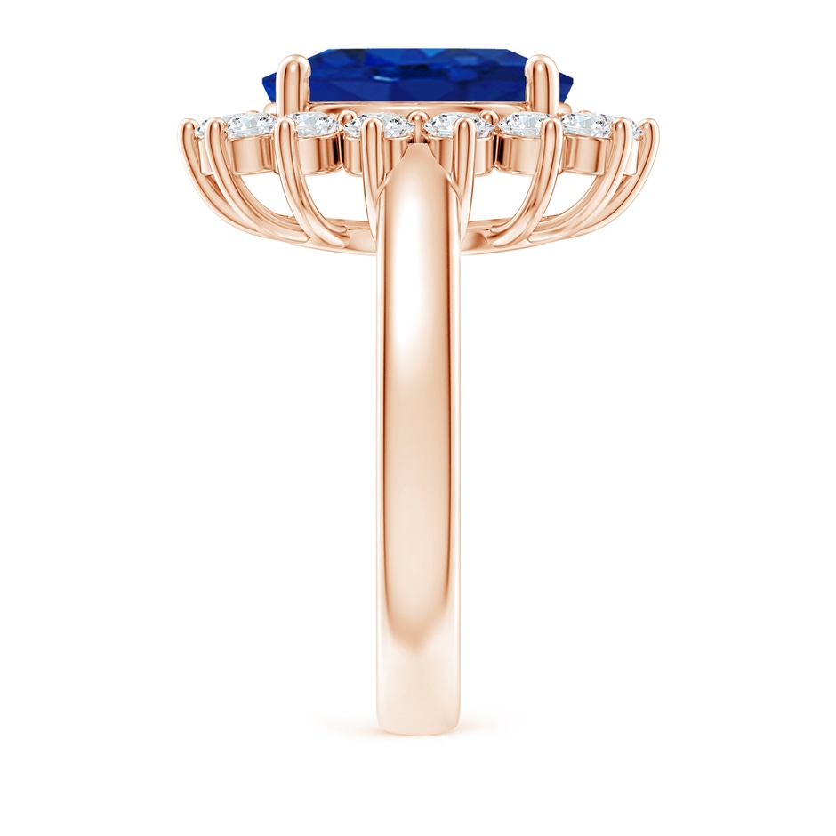 12x10mm AAA Princess Diana Inspired Blue Sapphire Ring with Diamond Halo in Rose Gold side 299
