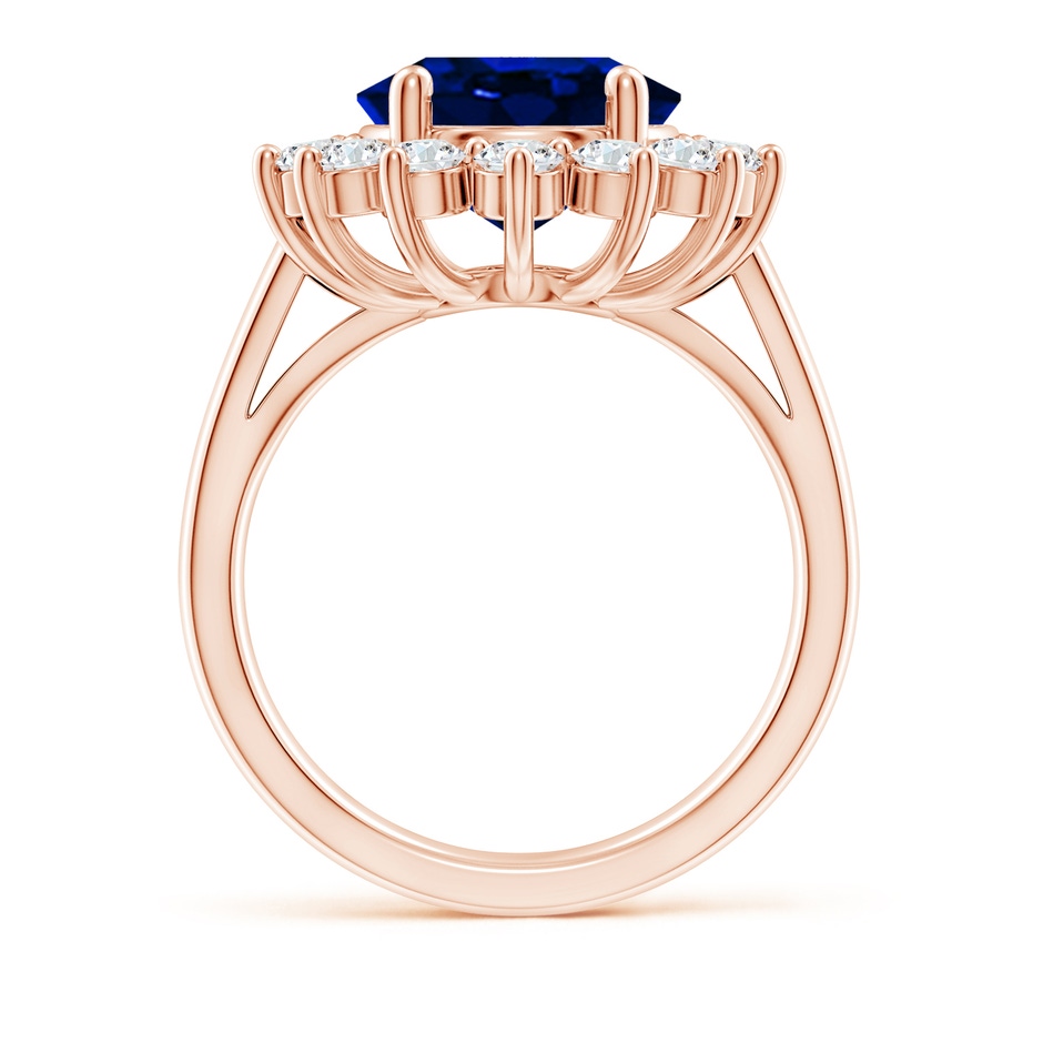 12x10mm Lab-Grown Princess Diana Inspired Blue Sapphire Ring with Diamond Halo in 18K Rose Gold side 199