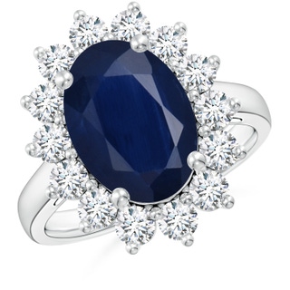 14x10mm A Princess Diana Inspired Blue Sapphire Ring with Diamond Halo in P950 Platinum