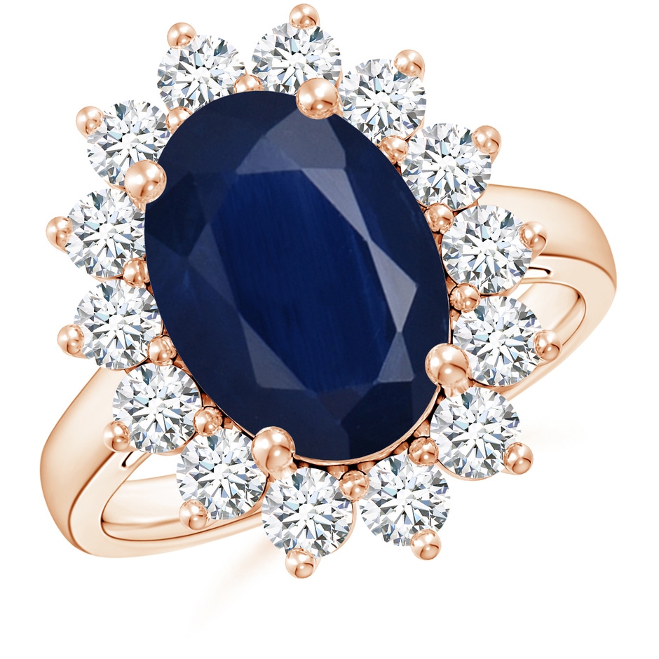14x10mm A Princess Diana Inspired Blue Sapphire Ring with Diamond Halo in Rose Gold 