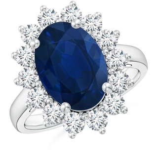 14x10mm AA Princess Diana Inspired Blue Sapphire Ring with Diamond Halo in P950 Platinum