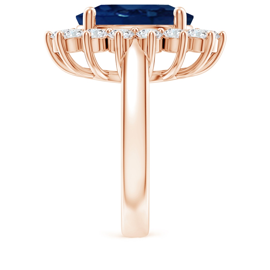 14x10mm AA Princess Diana Inspired Blue Sapphire Ring with Diamond Halo in Rose Gold side 299