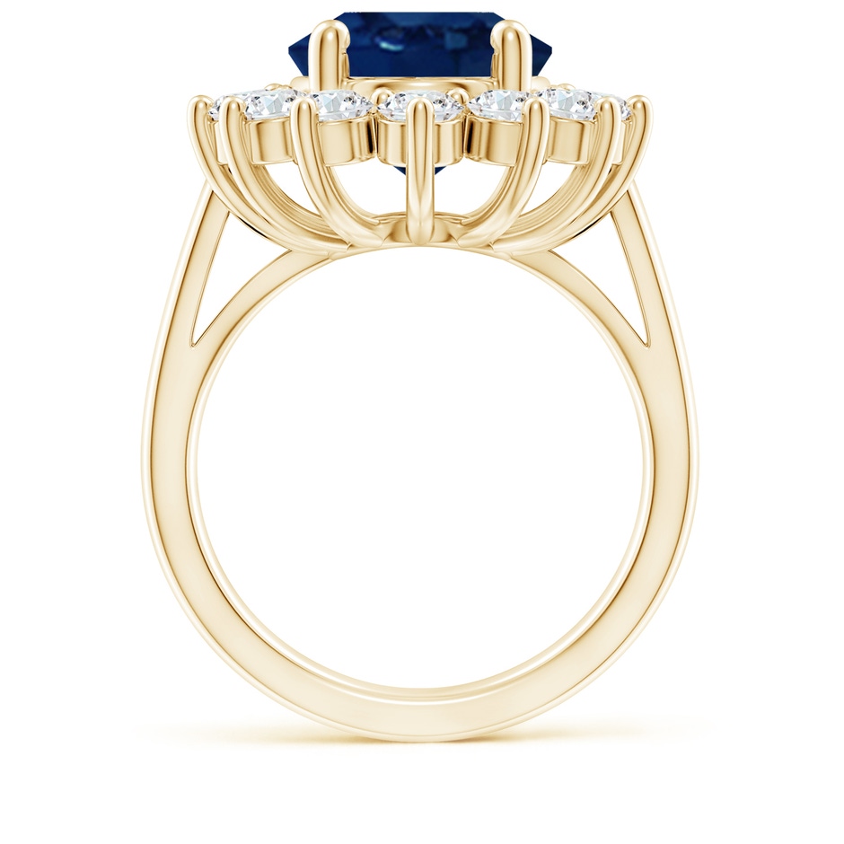 14x10mm AA Princess Diana Inspired Blue Sapphire Ring with Diamond Halo in Yellow Gold side 199