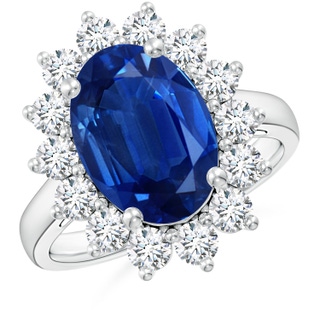 14x10mm AAA Princess Diana Inspired Blue Sapphire Ring with Diamond Halo in P950 Platinum