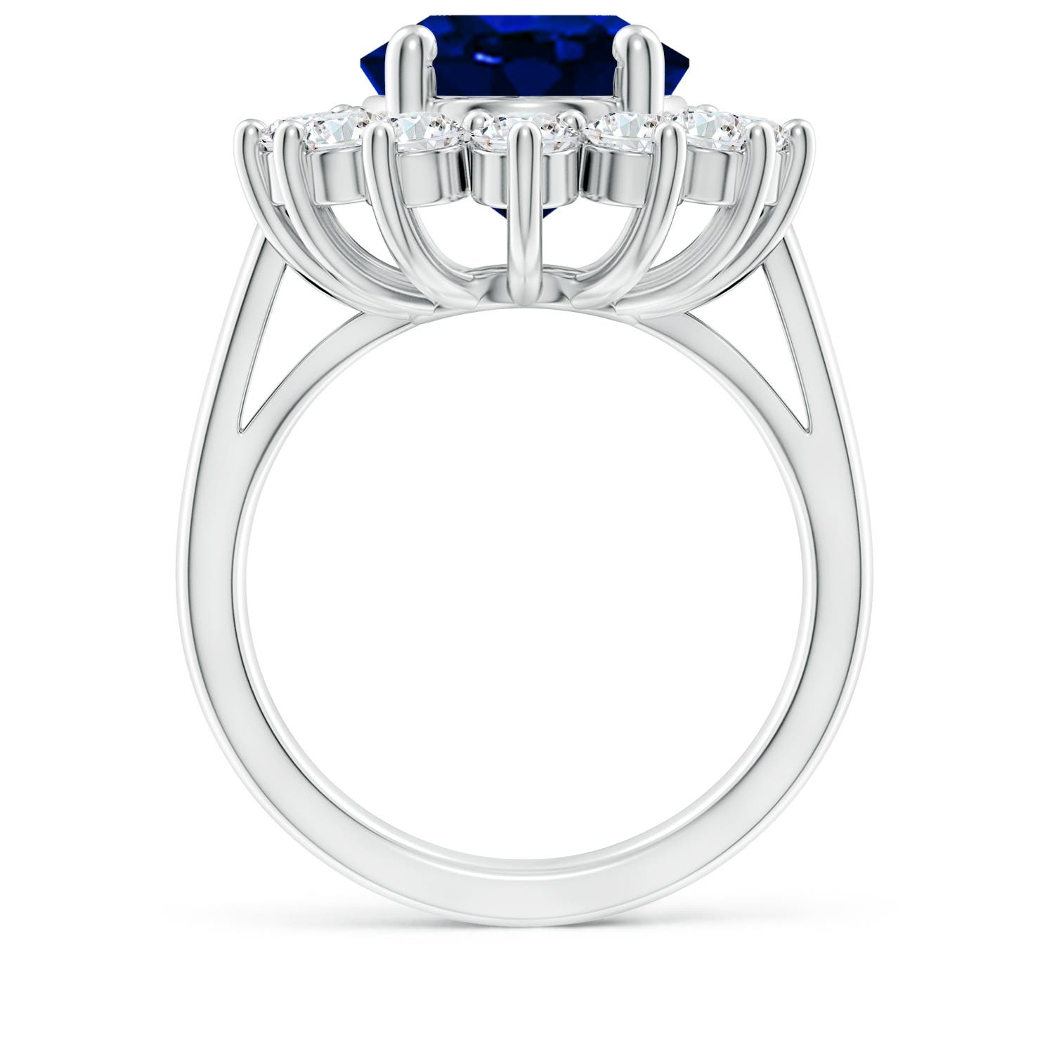 14x10mm AAAA Princess Diana Inspired Blue Sapphire Ring with Diamond Halo in P950 Platinum - side 5
