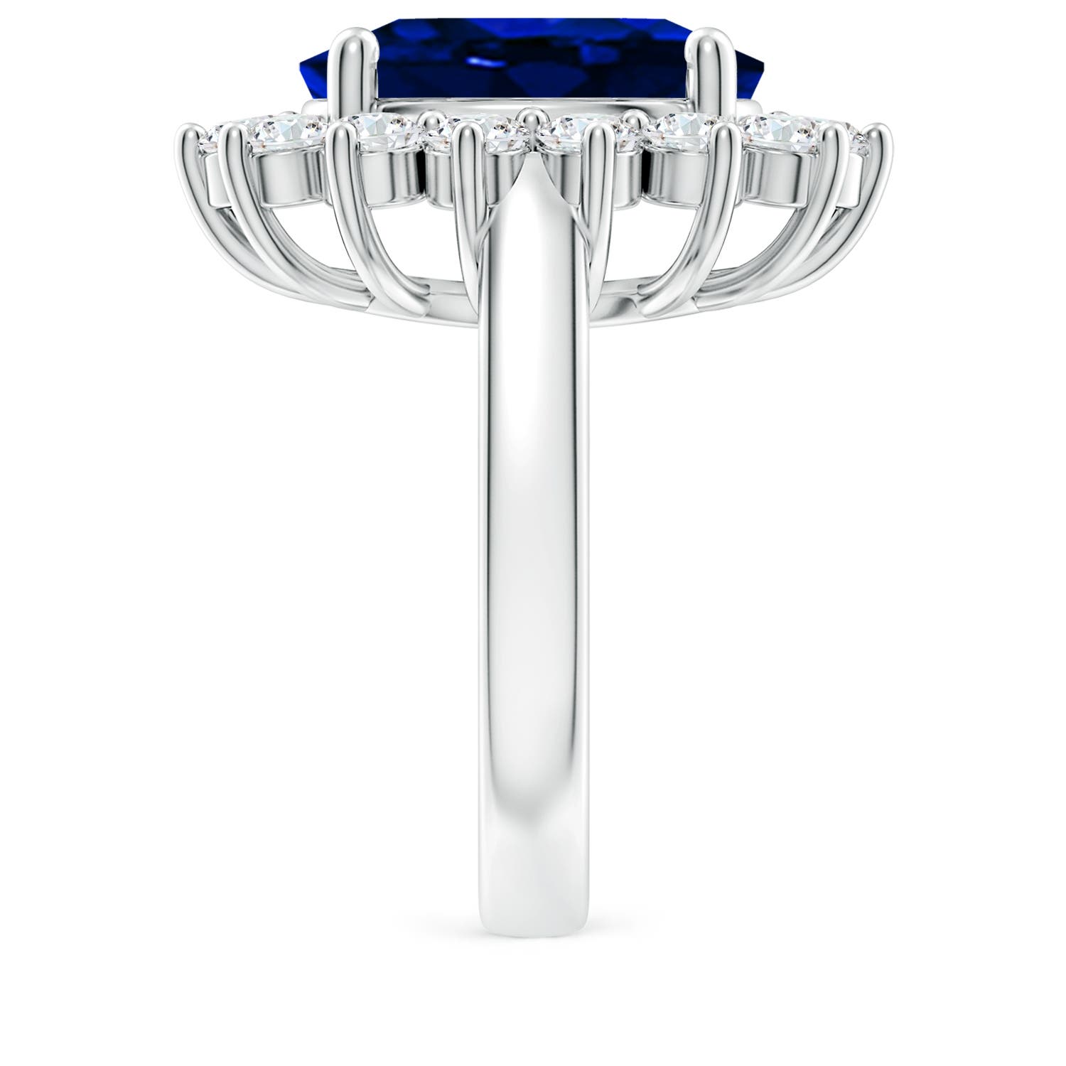 14x10mm AAAA Princess Diana Inspired Blue Sapphire Ring with Diamond Halo in P950 Platinum - side 6