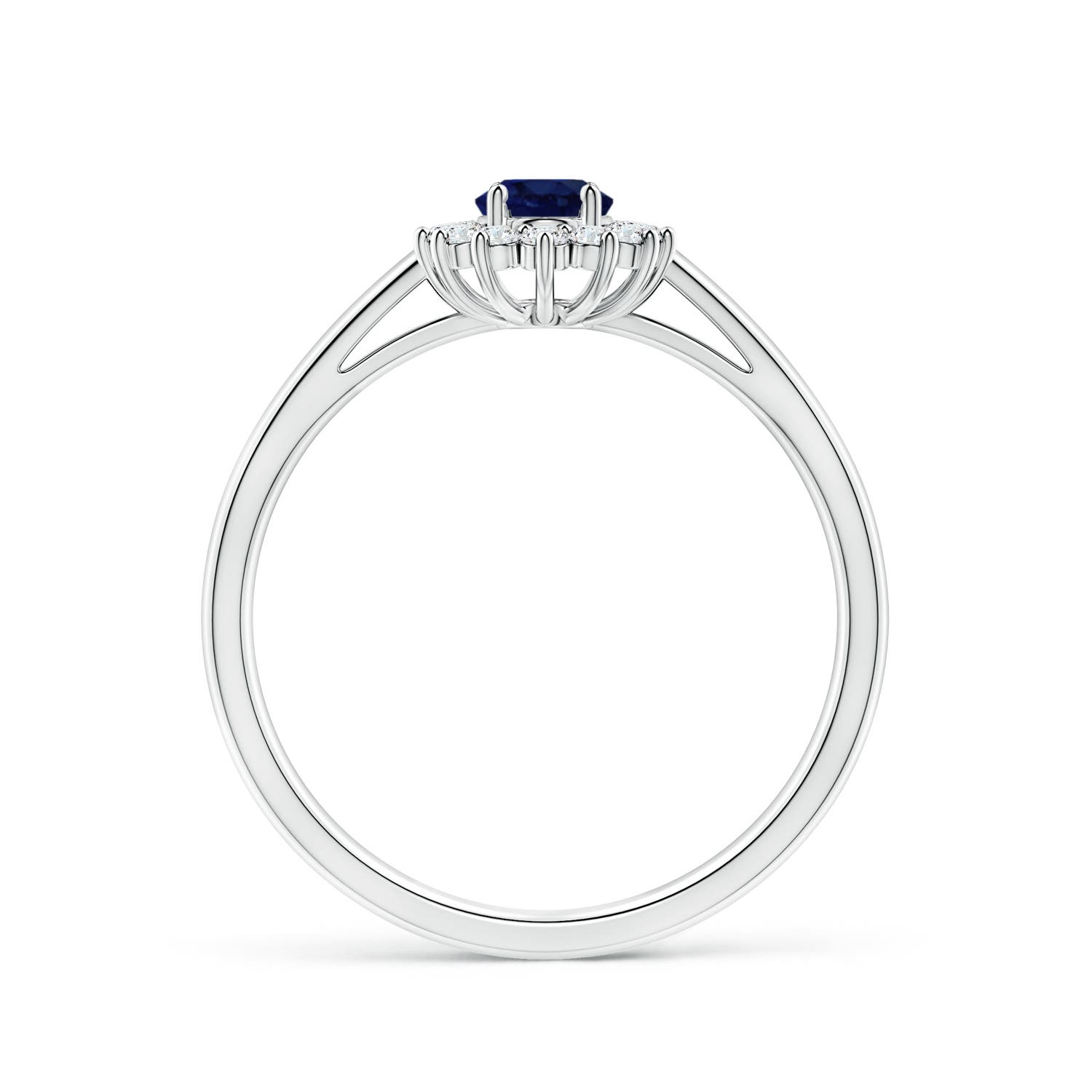 6x4mm A Princess Diana Inspired Blue Sapphire Ring with Diamond Halo in P950 Platinum