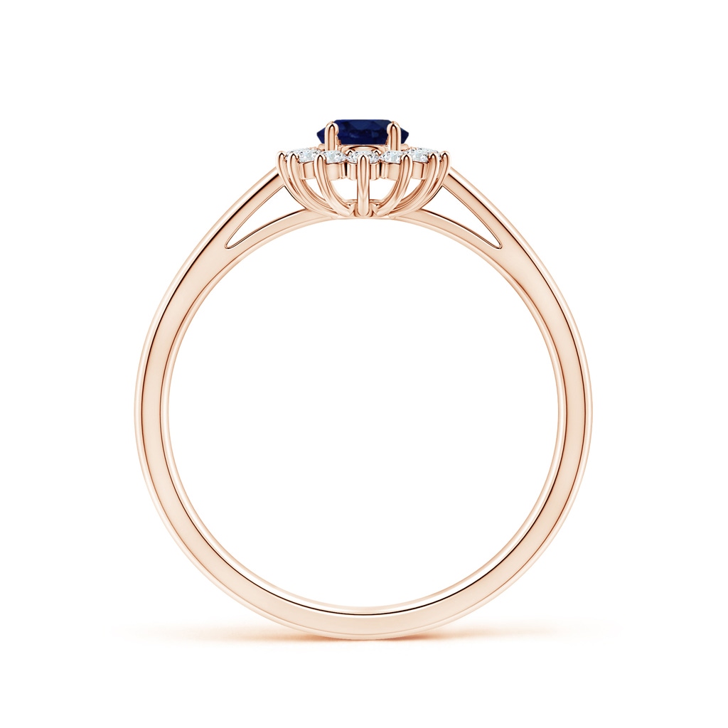 6x4mm A Princess Diana Inspired Blue Sapphire Ring with Diamond Halo in Rose Gold Side 199
