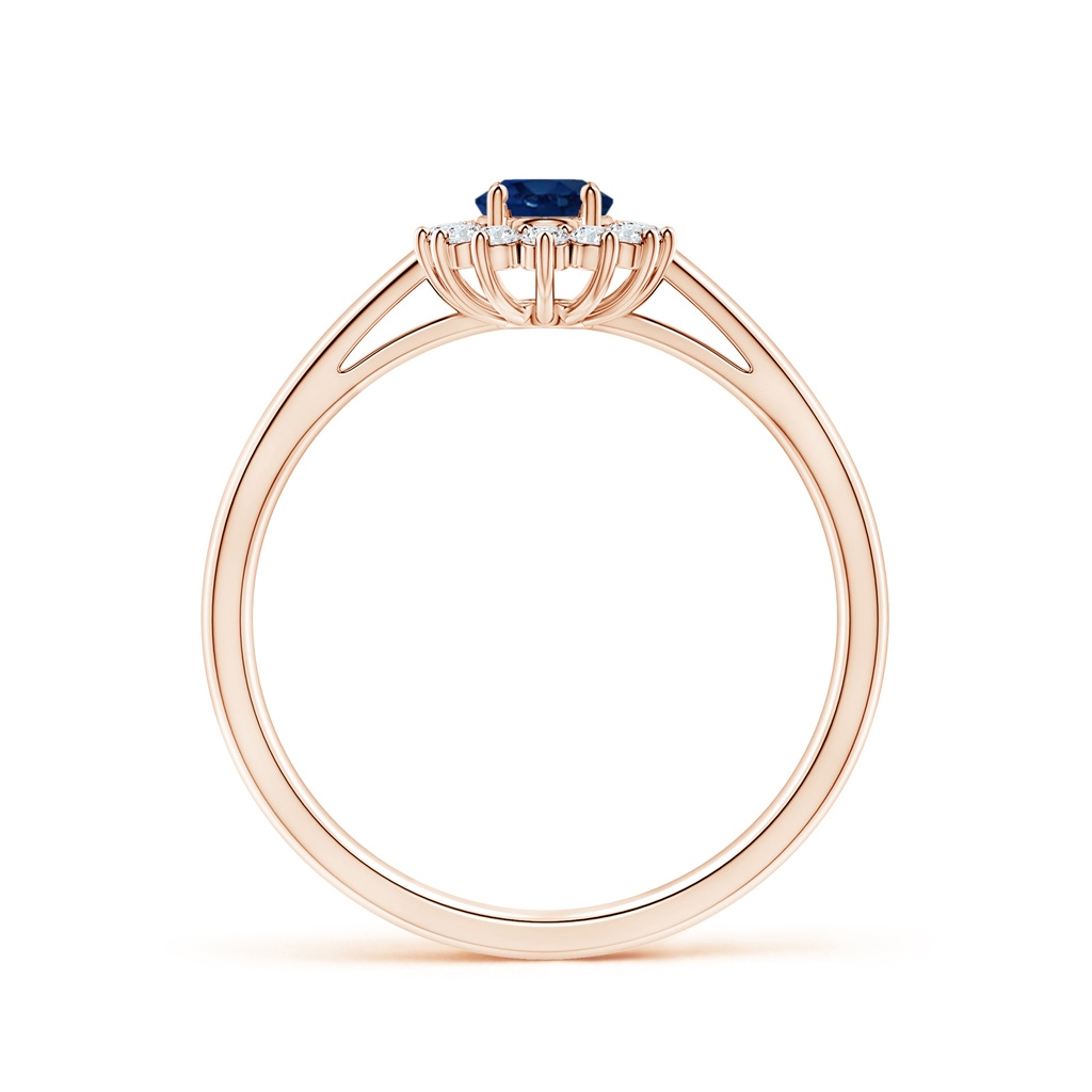 6x4mm AA Princess Diana Inspired Blue Sapphire Ring with Diamond Halo in Rose Gold Side 199