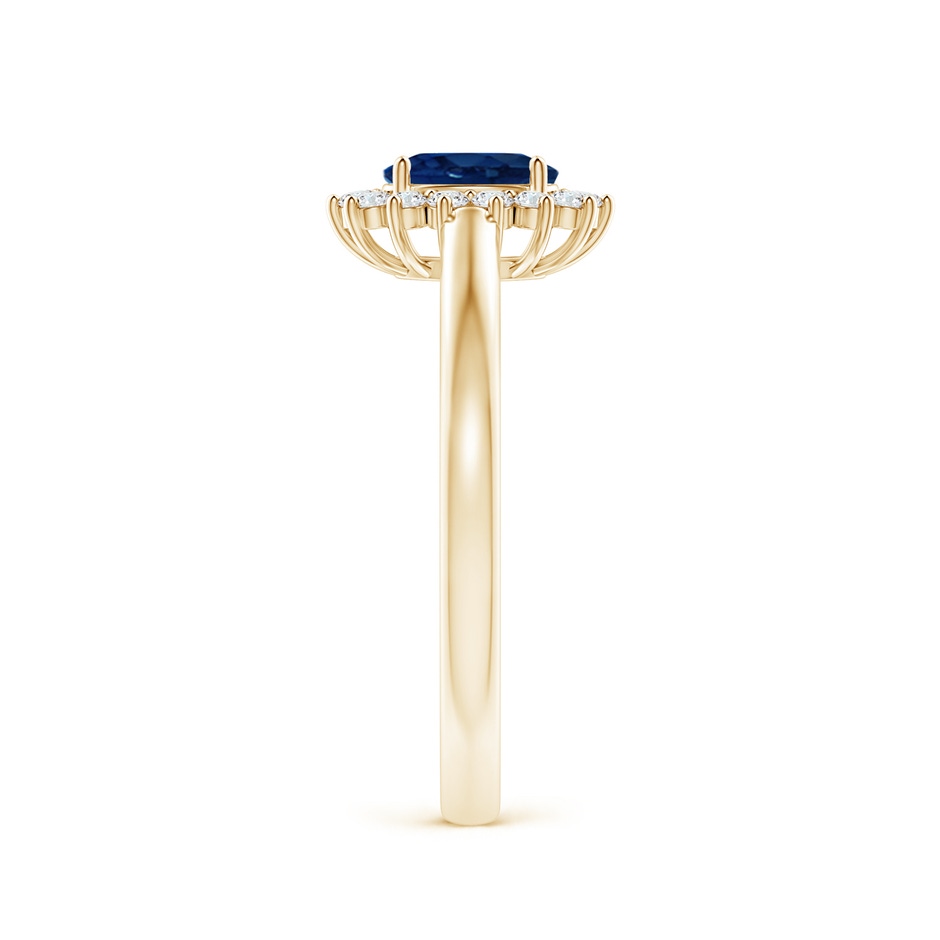 6x4mm AA Princess Diana Inspired Blue Sapphire Ring with Diamond Halo in Yellow Gold side 299