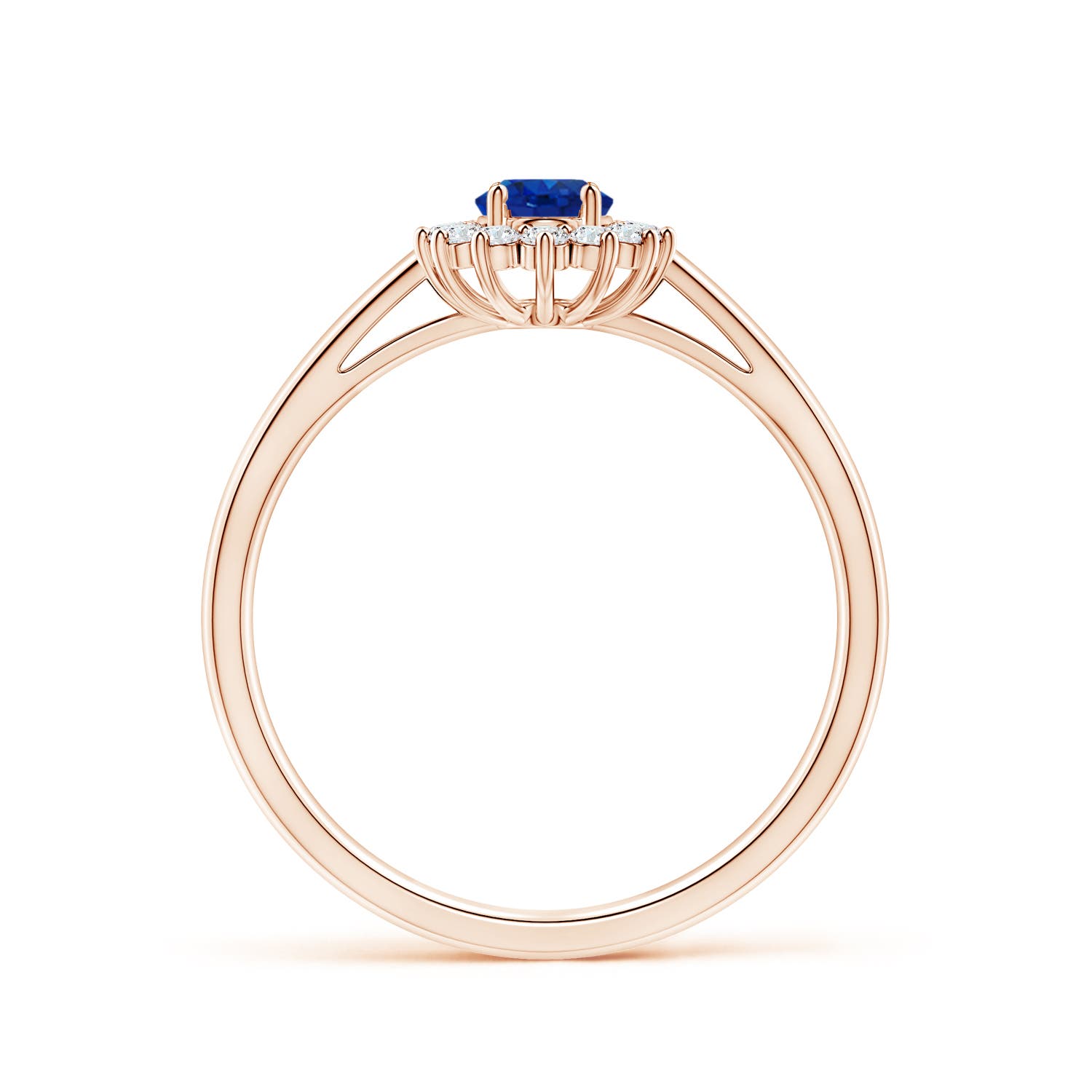 6x4mm AAA Princess Diana Inspired Blue Sapphire Ring with Diamond Halo in Rose Gold