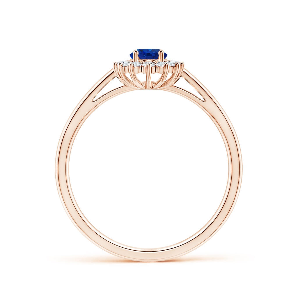 6x4mm AAA Princess Diana Inspired Blue Sapphire Ring with Diamond Halo in Rose Gold Side 199