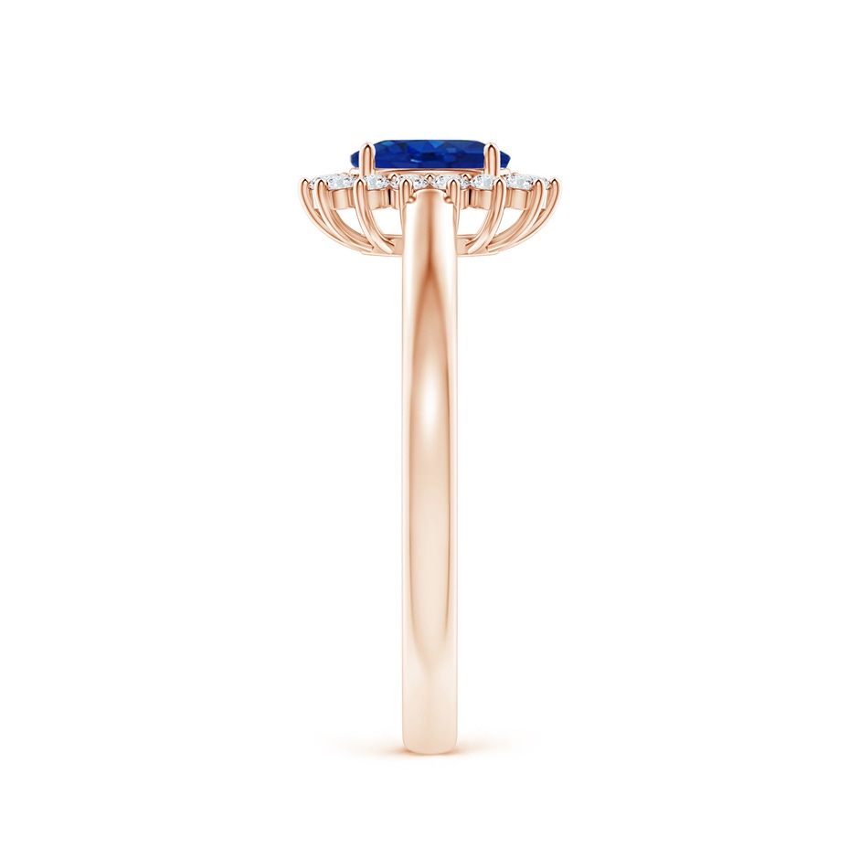 6x4mm AAA Princess Diana Inspired Blue Sapphire Ring with Diamond Halo in Rose Gold side 299