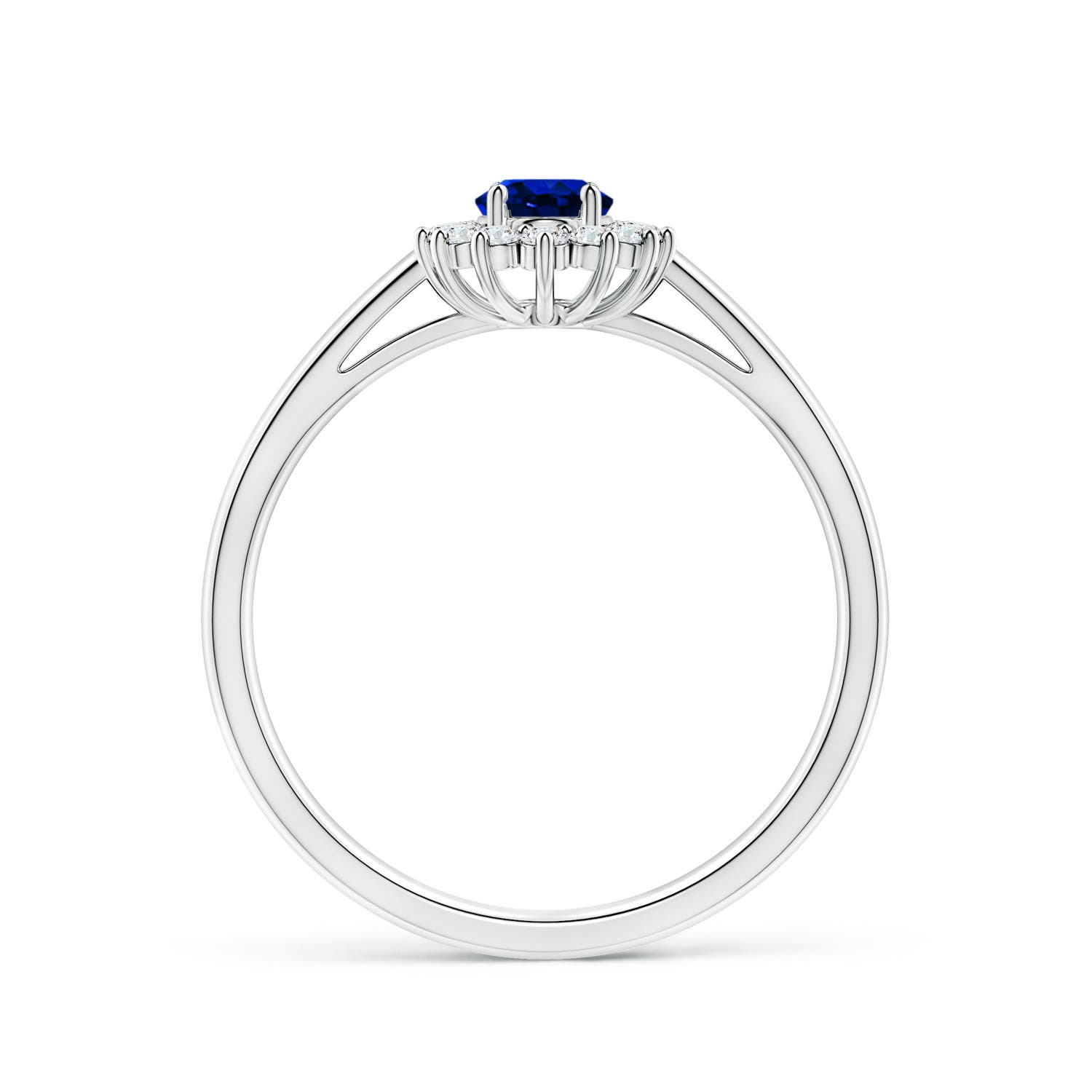 6x4mm AAAA Princess Diana Inspired Blue Sapphire Ring with Diamond Halo in 18K White Gold