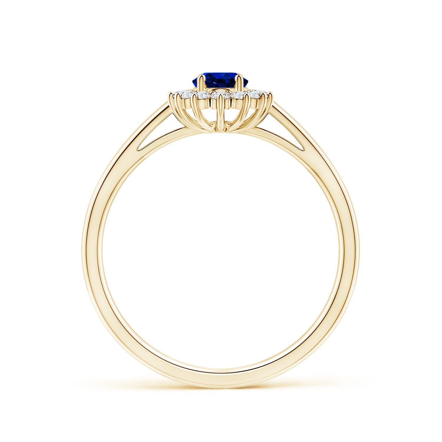 6x4mm AAAA Princess Diana Inspired Blue Sapphire Ring with Diamond Halo in 18K Yellow Gold