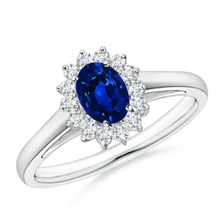 6x4mm AAAA Princess Diana Inspired Blue Sapphire Ring with Diamond Halo in P950 Platinum