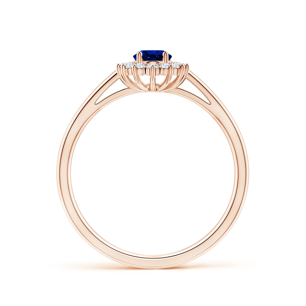 6x4mm AAAA Princess Diana Inspired Blue Sapphire Ring with Diamond Halo in Rose Gold Side 199
