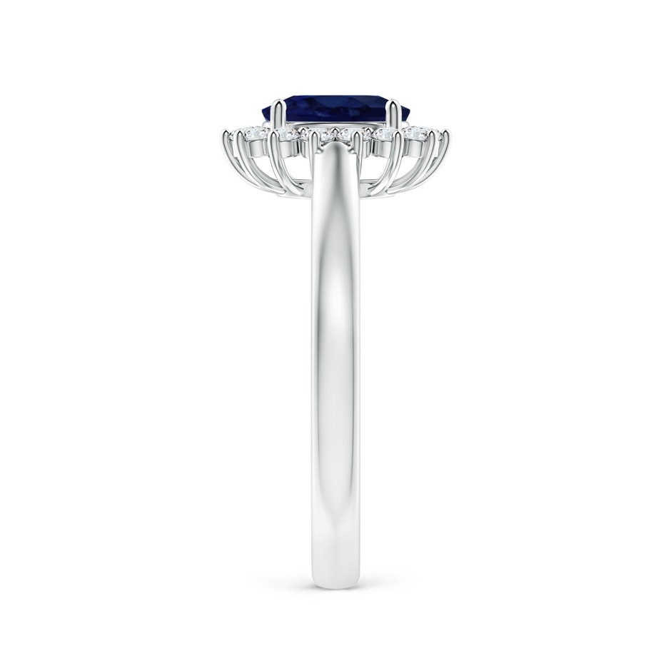 7x5mm A Princess Diana Inspired Blue Sapphire Ring with Diamond Halo in White Gold side 299