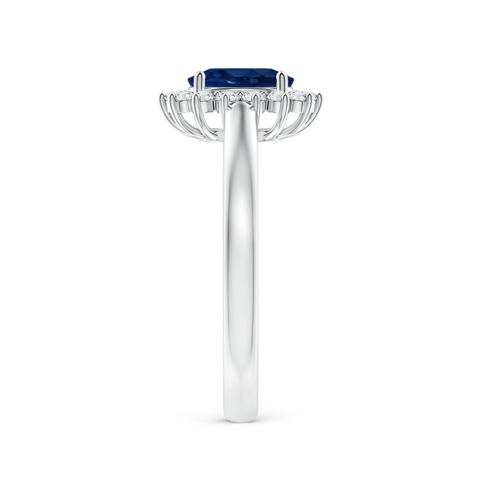 7x5mm AA Princess Diana Inspired Blue Sapphire Ring with Diamond Halo in White Gold side 299
