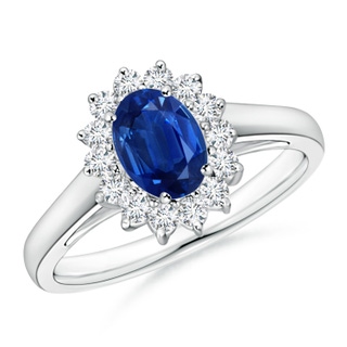 7x5mm AAA Princess Diana Inspired Blue Sapphire Ring with Diamond Halo in 10K White Gold