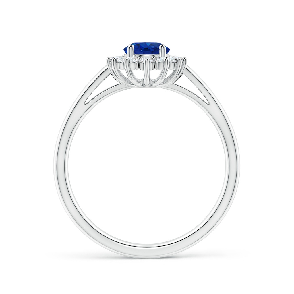 7x5mm AAA Princess Diana Inspired Blue Sapphire Ring with Diamond Halo in 10K White Gold Side 199