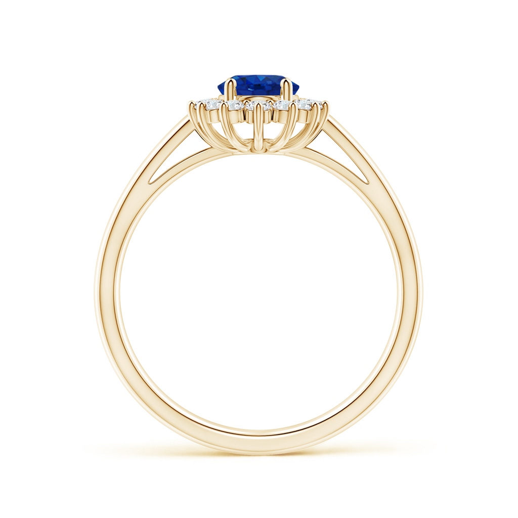 7x5mm AAA Princess Diana Inspired Blue Sapphire Ring with Diamond Halo in Yellow Gold Side 199