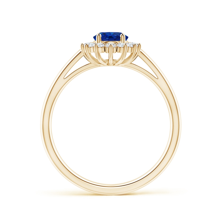 7x5mm AAA Princess Diana Inspired Blue Sapphire Ring with Diamond Halo in Yellow Gold side 199