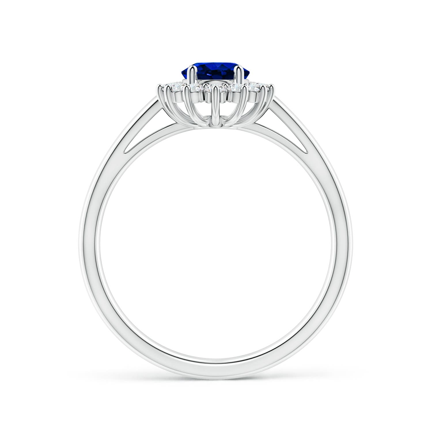 7x5mm AAAA Princess Diana Inspired Blue Sapphire Ring with Diamond Halo in 18K White Gold