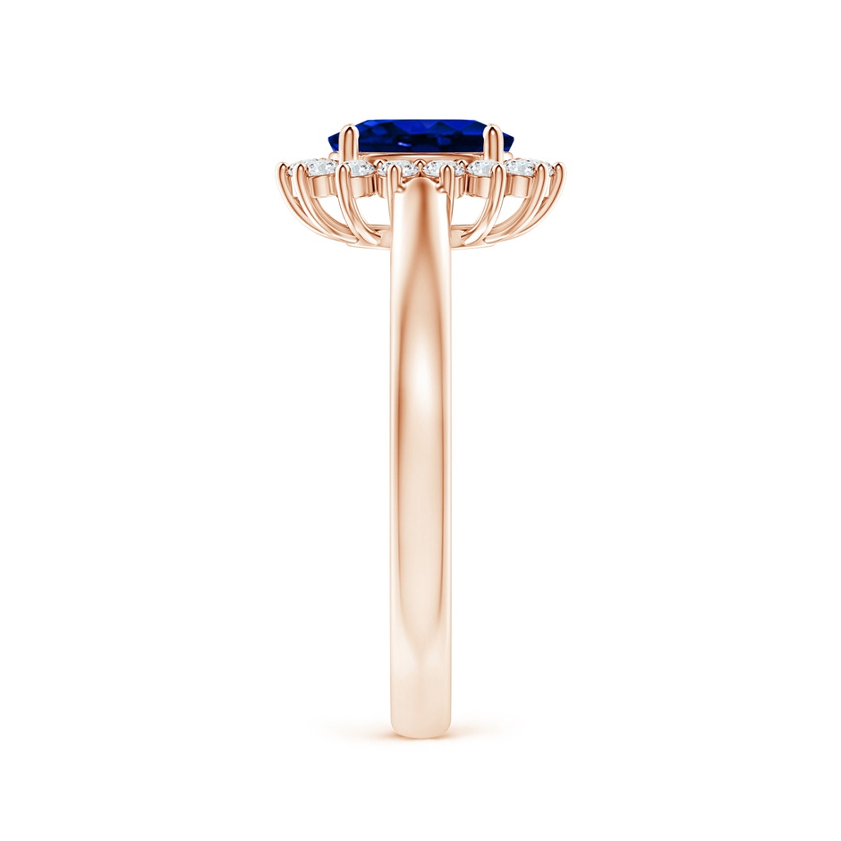 7x5mm AAAA Princess Diana Inspired Blue Sapphire Ring with Diamond Halo in Rose Gold side 299