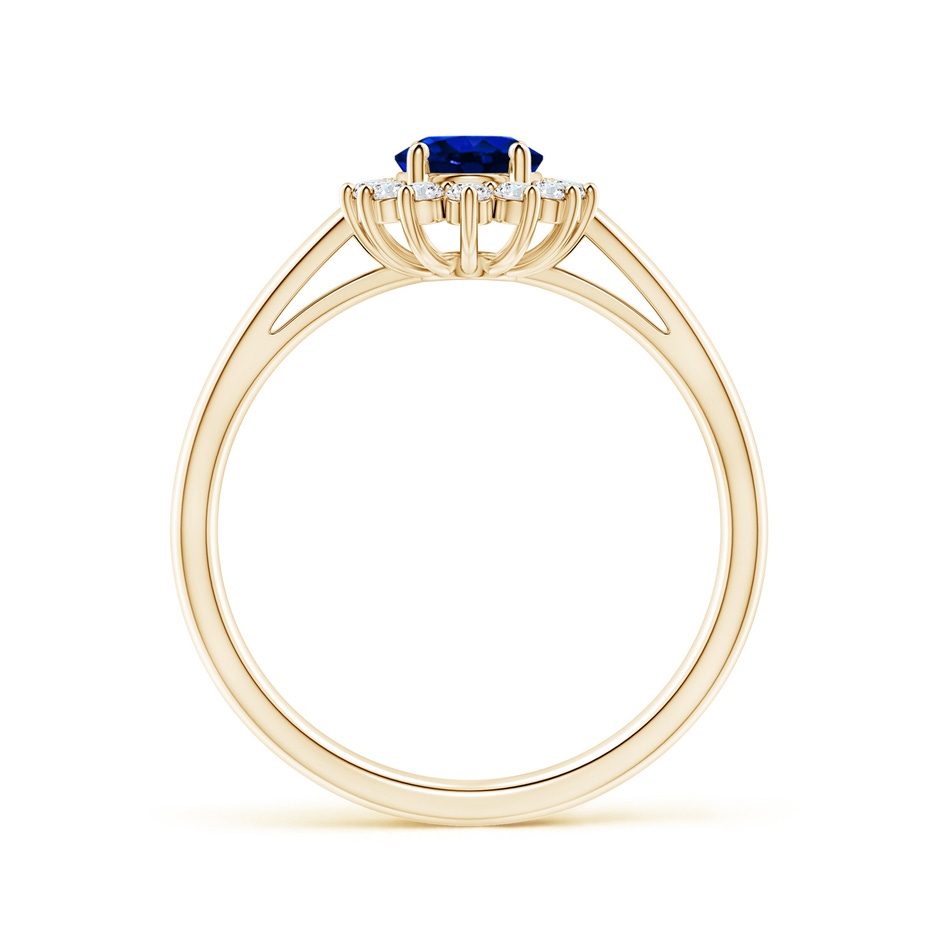 7x5mm AAAA Princess Diana Inspired Blue Sapphire Ring with Diamond Halo in Yellow Gold side 199
