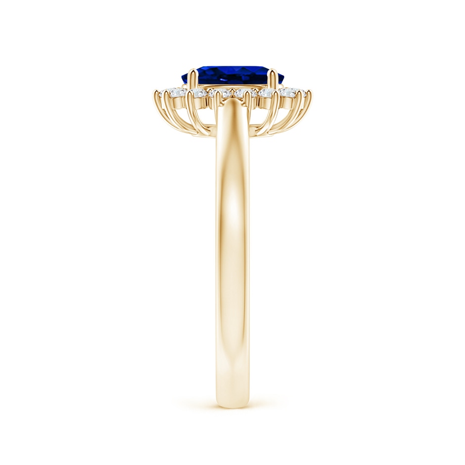 7x5mm AAAA Princess Diana Inspired Blue Sapphire Ring with Diamond Halo in Yellow Gold side 299