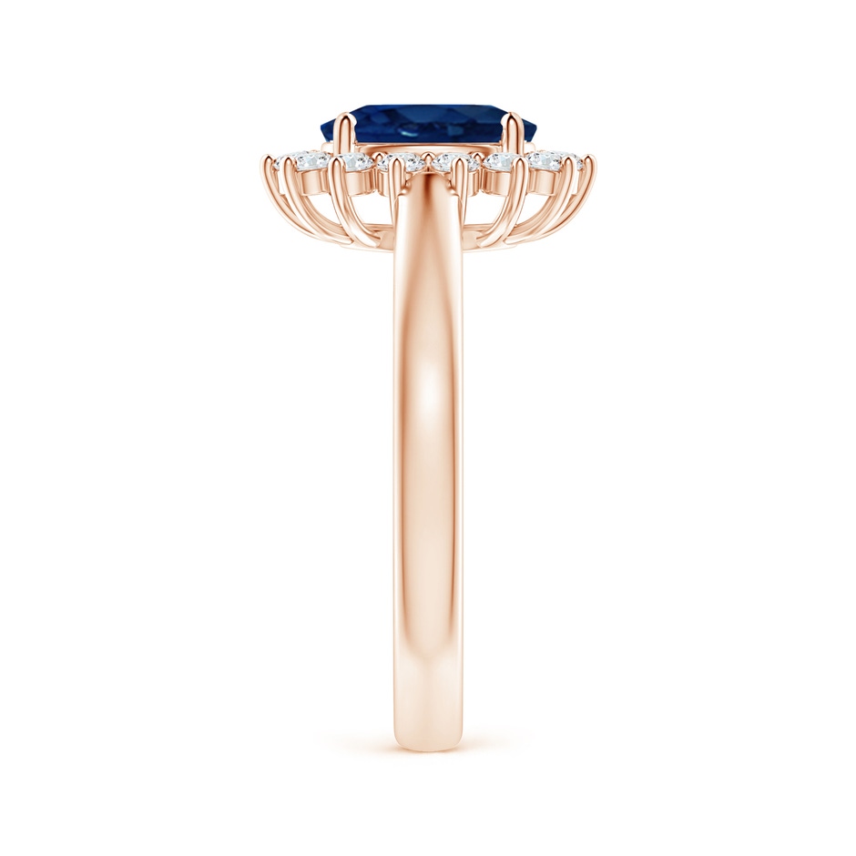 8x6mm AA Princess Diana Inspired Blue Sapphire Ring with Diamond Halo in Rose Gold side 299