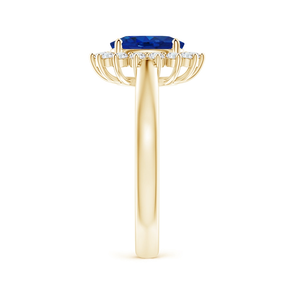 8x6mm AAA Princess Diana Inspired Blue Sapphire Ring with Diamond Halo in 18K Yellow Gold side 299