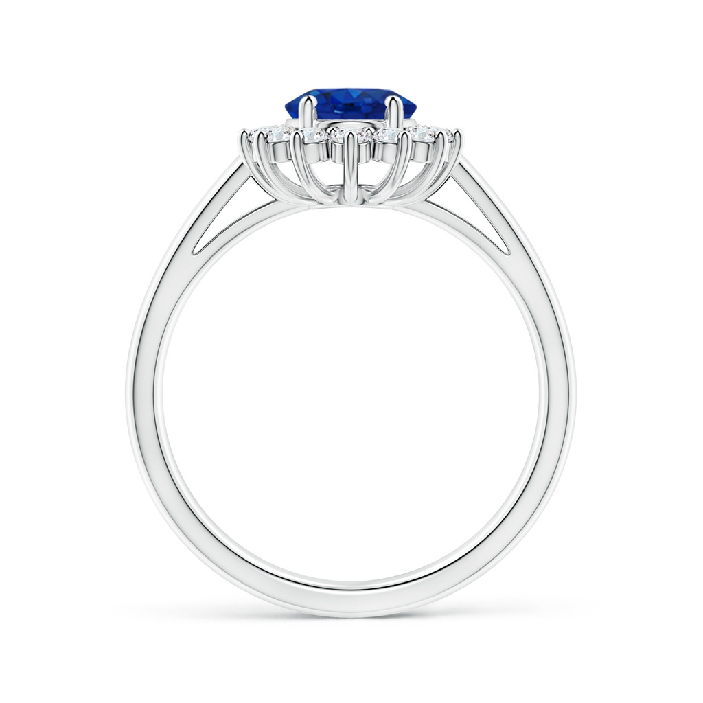 8x6mm AAA Princess Diana Inspired Blue Sapphire Ring with Diamond Halo in P950 Platinum Side 199