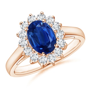8x6mm AAA Princess Diana Inspired Blue Sapphire Ring with Diamond Halo in Rose Gold