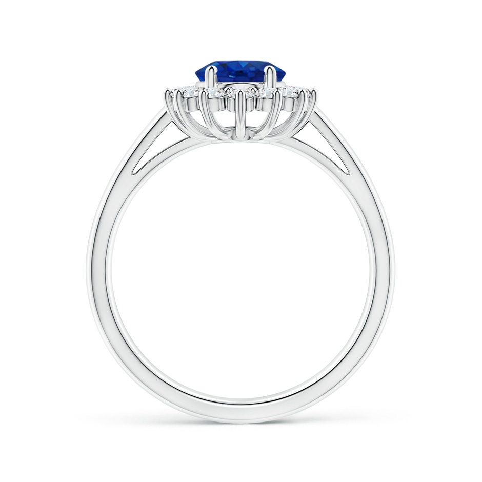 8x6mm AAA Princess Diana Inspired Blue Sapphire Ring with Diamond Halo in White Gold Side 199