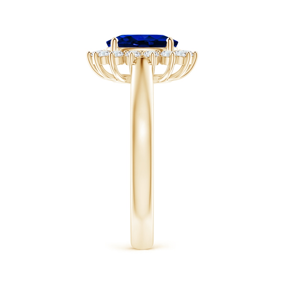 8x6mm AAAA Princess Diana Inspired Blue Sapphire Ring with Diamond Halo in Yellow Gold side 299