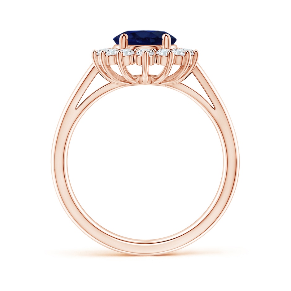 9x7mm A Princess Diana Inspired Blue Sapphire Ring with Diamond Halo in 18K Rose Gold side 199