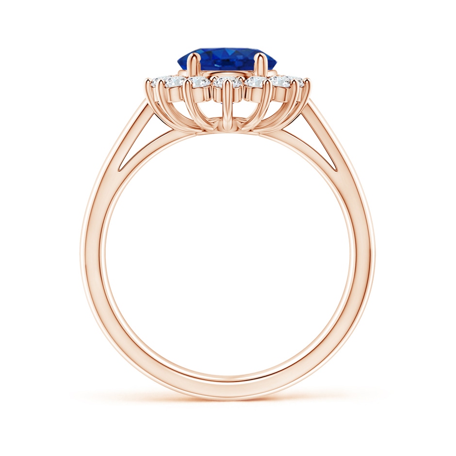 9x7mm AAA Princess Diana Inspired Blue Sapphire Ring with Diamond Halo in 9K Rose Gold side 199