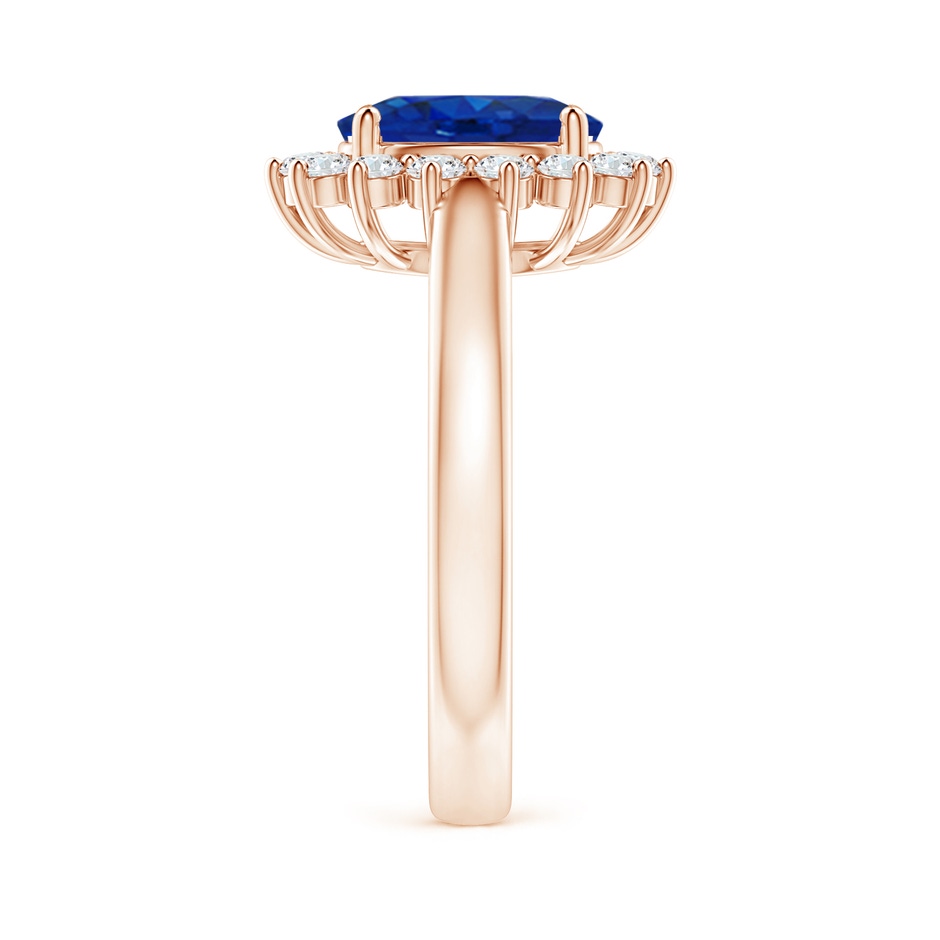 9x7mm AAA Princess Diana Inspired Blue Sapphire Ring with Diamond Halo in 9K Rose Gold side 299
